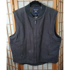 Smith’s Workwear Sherpa Lined Canvas Vest L Brown Zip Front Utility Outdoor